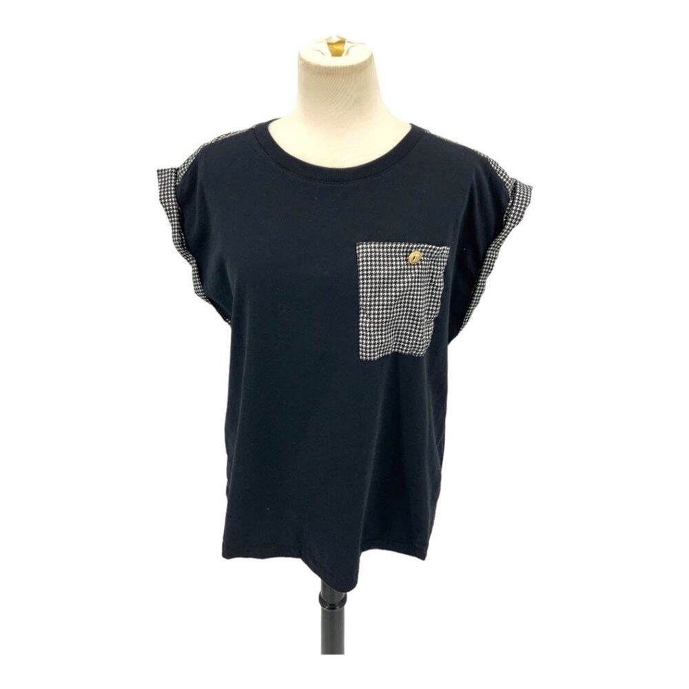 River Island Black Houndstooth Pocket T-shirt Size 12 NWOT $44 MSRP